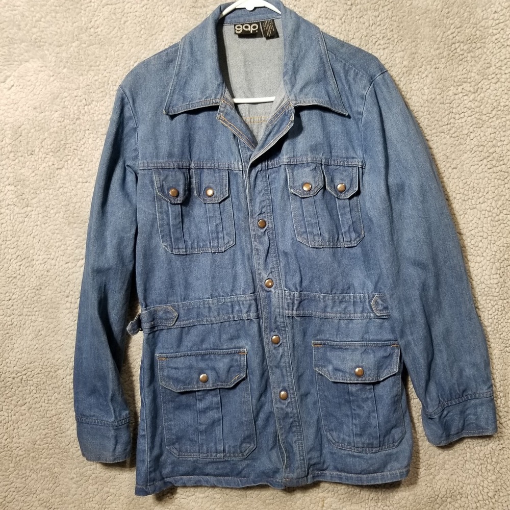 Vtg 80s Gap Womens Denim Button‎ Chore Jacket Lined Utility Workwear Pockets XL